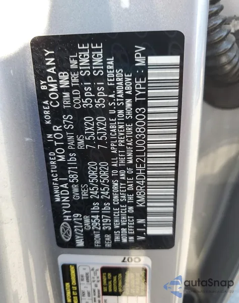 2020 Hyundai Palisade Sel из США, поврежденный, VIN KM8R4DHE2LU038003